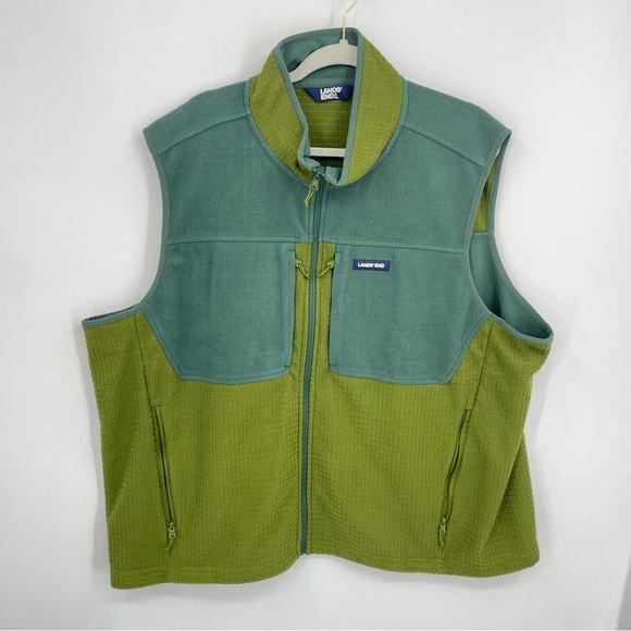 Lands’ end grid fleece vest green Sz 2XL - Picture 1 of 9